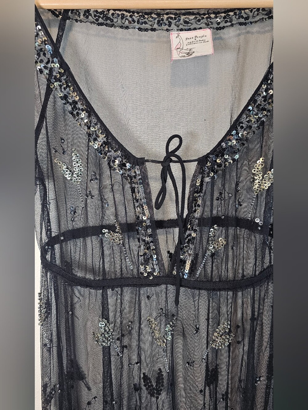 Free People Sequined Elephant Sheer Mini Dress Y2k Size 6 Festival Style - Picture 2 of 8